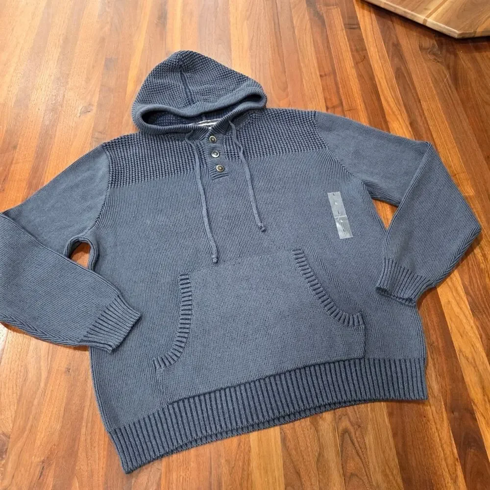 Sun + Stone Men's Hooded Sweater Mixed Knit Front Pocket NWOT Size Large